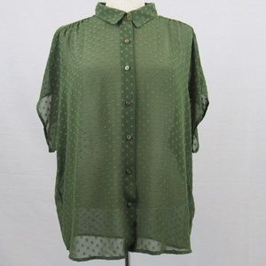 Cold Water Creek Green Button Up Sheer Blouse